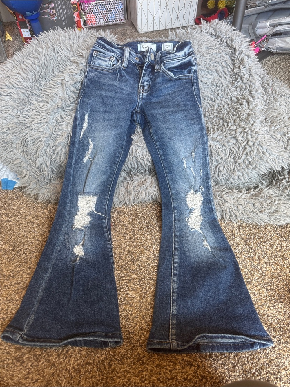 Girls KanCab mid rise flare Distressed Flared Jeans - Dark Blue
